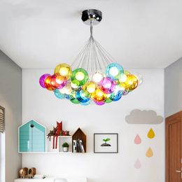 AC85-265V Colourful Clear Glass Ball Pendant Lights G4 Soap Bubble Chandelier for Home Deco Bar Coffee Living Room Hanging Lamp