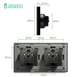 BSEED EU Wall Sockets Single Power Outlet Double Sockets USB Type-C Phone Charge Glass Panel Wall Touch Switch Kid protection