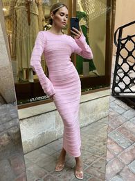 Basic Casual Dresses Tossy Hollow Out Bodycon Knit Dress Female Patchwork Solid High Waist Long Slve Fashion Knitwear Party Dress Gown Strtwear T240330