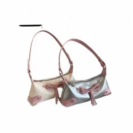 women Shoulder Bag Bow Bag Tie Chic Y2K Handbag PU Leather Crossbody Bag Ctrast Colour Clutch Purse Shop for Girls i4rI#