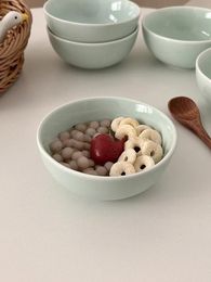 Bowls Korean Green Ceramic Rice Bowl Solid Colour Simple Dipping Home Salad Fruit Oatmeal