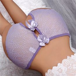 Women Sexy Lingerie Lace Panties With Bow Open Crotch Thongs Low Waist Panties Erotic Panty Hot G-String Female Briefs Intimates