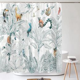 Shower Curtains Creative Tropical Plant Palm Tree Curtain Funny Animals Polyester Bathroom Waterproof 3D Print Bath