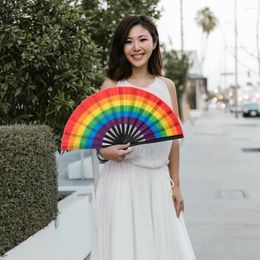 Decorative Figurines Rainbow Folding Fan Wave Hand Portable Lgbt Fans For Festivals Dance Parties Events Set Of 2 Women