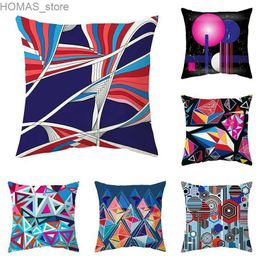 Pillow Colourful geometric abstract pattern printed case sofa cushion cover office car decoration Personalised home decoration Y240401