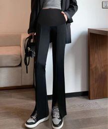 Maternity High Waist Front Split Pants Black Elegant Office Lady Elegant Clothes Pregnant Woman Suits Pants Belly Trousers Loose