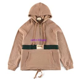 Men's Hooded Sweatshirt Designer Hooded Top Casual Street Style Large Letter Cotton Clothes Red and Green Ribbon Half Zipper Long sleeved Hoodie 532