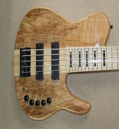 Promotion Neck Thru Body 5 Strings Natural Spalted Maple Top Electric Bass Guitar Ash Body Active Wires 9V Battery Black Bloc6566054