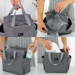 Portable Lunch Bag Thermal Insulated Lunch Box Tote Cooler Handbag Bento Pouch Container Pink Letter Print Food Storage Handbag