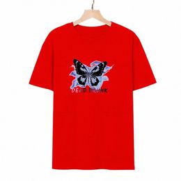 2024 Summer Casual Butterfly Letter Dead Drunk Plus Size Women's Short Sleeve T-Shirt Trendy Brand Top w13Q#