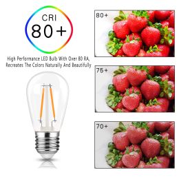 Genixgreen S14 2W String Light Bulb Warm White 2700K E27 Dimmable Waterproof Plastic Led Filament Vintage ST45 Replacement Bulbs