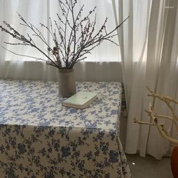 Table Cloth Cotton Linen Coffee Manteles De Mesa Rectangular Vintage Rose Picnic Blue Floral Print Tablecloth