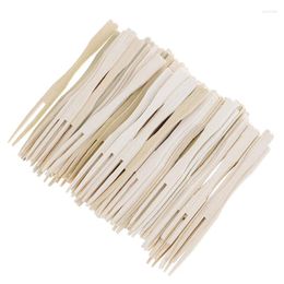 Forks 100pcs Disposable 9cm Length Bamboo Fruit Cocktail Picks Skewers Natural Sticks Party Dessert Utensil