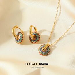 Necklace Earrings Set BCEFACL 316L Stainless Steel Vintage Painted Dangle For Women Girl Fashion Waterproof Jewelry Bijoux