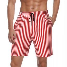 Men's Shorts Striped Print Board Summer Red And White Sports Beach Short Pants Male Quick Drying Casual Pattern Large Size Swim Trunks