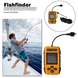 Finders Portable fish Finder 100m Wired Sonar Water Depth Temperature Fishfinder with Wired Sonar Sensor Transducer LCD Fish Finders New