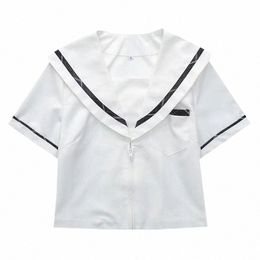 japanese White Cott JK short sleeve sailor uniform student school uniform female summer college wind Cosplay Sailor Suit tops c2bi#