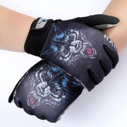 Summer New Men Gloves Breathable Non-Slip Touch Screen Gloves Full Finger Motorcycle Exercise Military Gloves Wolf Skull Pattern