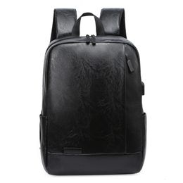 Fashion Men PU Leather Backpack 156 inch School Laptop Backpacks Water Repellent Travel 20L Multi USB Charger Male 240329