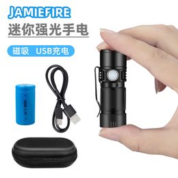 New Magnetic Mini USB Charging Xpg2 Pen Buckle Portable Fixed Focus LED Strong Light Small Flashlight 256432