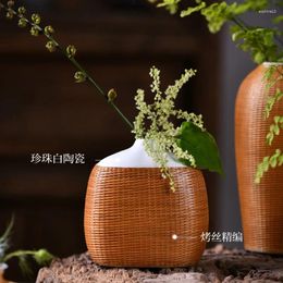 Teaware Sets Handmade Bamboo Simple Ceramic Desktop Home Tea Room Zen Dry Flower Decoration Living Arrangement Vase