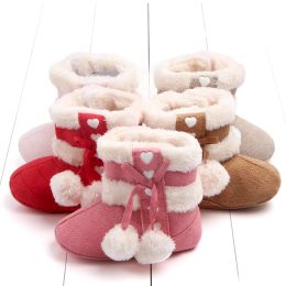 Vinter nyfödda flickor stövlar söta båge varm plysch pom snöskor varma baby promenadskor för småbarn spädbarn första vandrare