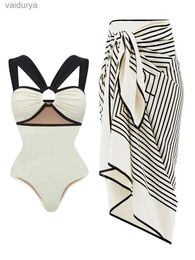 Women's Swimwear 2024 Summer Designer New Womens Bikini Suit Black And White Splicing Sexy Cross-strap One-piece yq240330