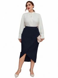 add Elegant 2022 Autumn Plus Size Women's Pencil Skirts Wrap Hip Slit Asymmetrical Woman High Waist Slim Fi Midi Skirt B678 83uB#