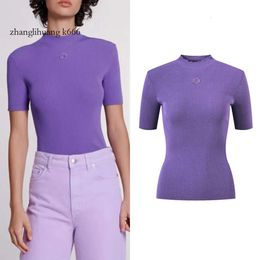 2024 Runway Spring Summer Brand Same Style Short Sleeve Purple Crew Neck Womens Clothes High Quality Womens Yl