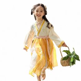 modern Hanfu Girls Stage Costume Fairy Dr Yellow Chinese Clothes Folk Dancewear Festival Clothing Cosplay Costumes DL7999 h4Ly#