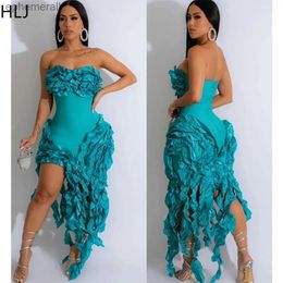 Urban Sexy Dresses HLJ Off Shoulder Ruffles Irregular Tassels Party Club Dress Women Sleeveless High Slit Bodycon Tube Fashion Vestidos yq240330