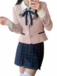 japanese Student Kawaii JK School Uniform Fi Lg Sleeve Knitted Vest Uniform Korean Sweet Cute Girls Blazers Pleated Skirt h0td#