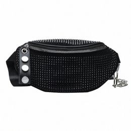 jierotyx Fi Rhinestes Women Bag Waist Bag Fanny Packs Chest Waist Pack Travel Casual Female Chain Strap Punk Belt Bag 05FG#