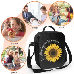 3D Sunflower With Quote Insulated Lunch Box Cooler Bag with Adjustable Shoulder Strap Tote Bag for School Work Picnic Travel