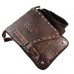 men's Genuine Leather Small Crossbody Menger Shoulder Bag Biker Studded Bag j7LD#