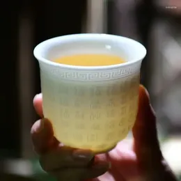 Cups Saucers Sheep Fat Jade Porcelain Heart Sutra Cup High-end Housewares Tea Ming White Chinese Coffee Mug