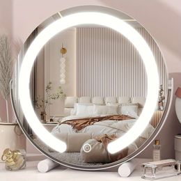 1pc Vanity with Light, Round LED Makeup Mirror, Smart Touch Control, 3 Colors Adjustable, 360° Rotating Mirror for Bedroom Desktop, Home Decorations
