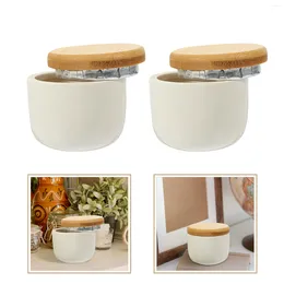 Storage Bottles 2 Pcs Bamboo Lid Ceramic Jar Nuts Food Containers With Lids Small Ceramics Tea Can Travel Glass