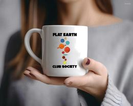 Mugs Flat Earth Club Society Colorful Planet Printing Mug Women Elegant Ceramic Coffee MugNASA Conspiracy Globe Lie