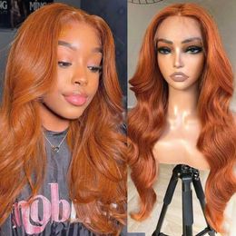 Nxy Vhair Wigs Rongduoyi Ginger Orange Long Body Wave Heat Fibre Wig Middle Part Loose Wavy Synthetic Lace Front Cospley Makeup Women Use 240330
