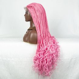 36 Inches Long Braided Wigs Synthetic Lace Front Wigs with Baby Hair Water Wave Ends Pink Blonde 613 for Black Women Daily Wear