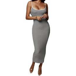 Women Casual Dresses Bodycon Sexy Spaghetti Strap Slip Long Dresses Sleeveless Slim Fit Midi Dress Formal Party