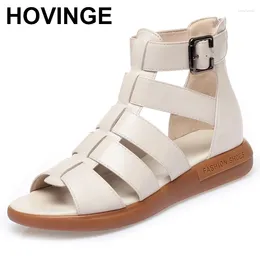 Casual Shoes Gladiator Sandals Wedge Female Summer Middle-heeled Leather Soft Sole Comfortable Women Back Zipper