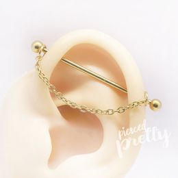 AOEDEJ 14G Rose Gold Colour Helix Piercing Earring Industrial Barbell Ring Women Crystal Long Earring Ear Piercing Gift Jewellery