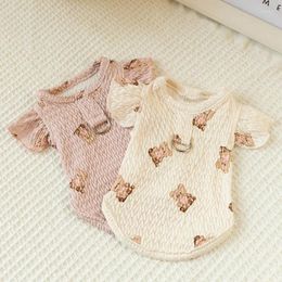 Dog Apparel Summer Breathable Pet Clothes Cute Bear Full Print Flying Sleeve Vest Pomerani-thin Style T-shirt Can Tow