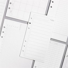 6 Holes Binder Notebook A5 A6 Inner Page Refill Papers Line Grid Dots To Do List Daily Weekly Monthly Planner Book Inside Paper