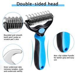 Pet Grooming Brush Double Sided Shedding Dematting Undercoat Rake for Dogs and Cats Extra Wide Dog Grooming Brush