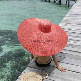 Wide Brim Hats Bucket Summer Oversized 25cm Foldable Beach For Large Straw Hat Protection Sun Shade Chapeau Femme H240330