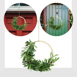 Decorative Flowers Artificial Garland Wall Decoration Wooden Bead Ornament Beads Wreath Greenery Home Leaves Pendant