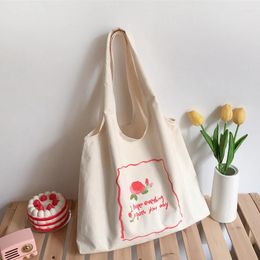 Bag Vintage Canvas Shoulder Bags For Women Retro Rose Flower Ladies Casual Tote Handbags Large Capacity Female Daily Shopping